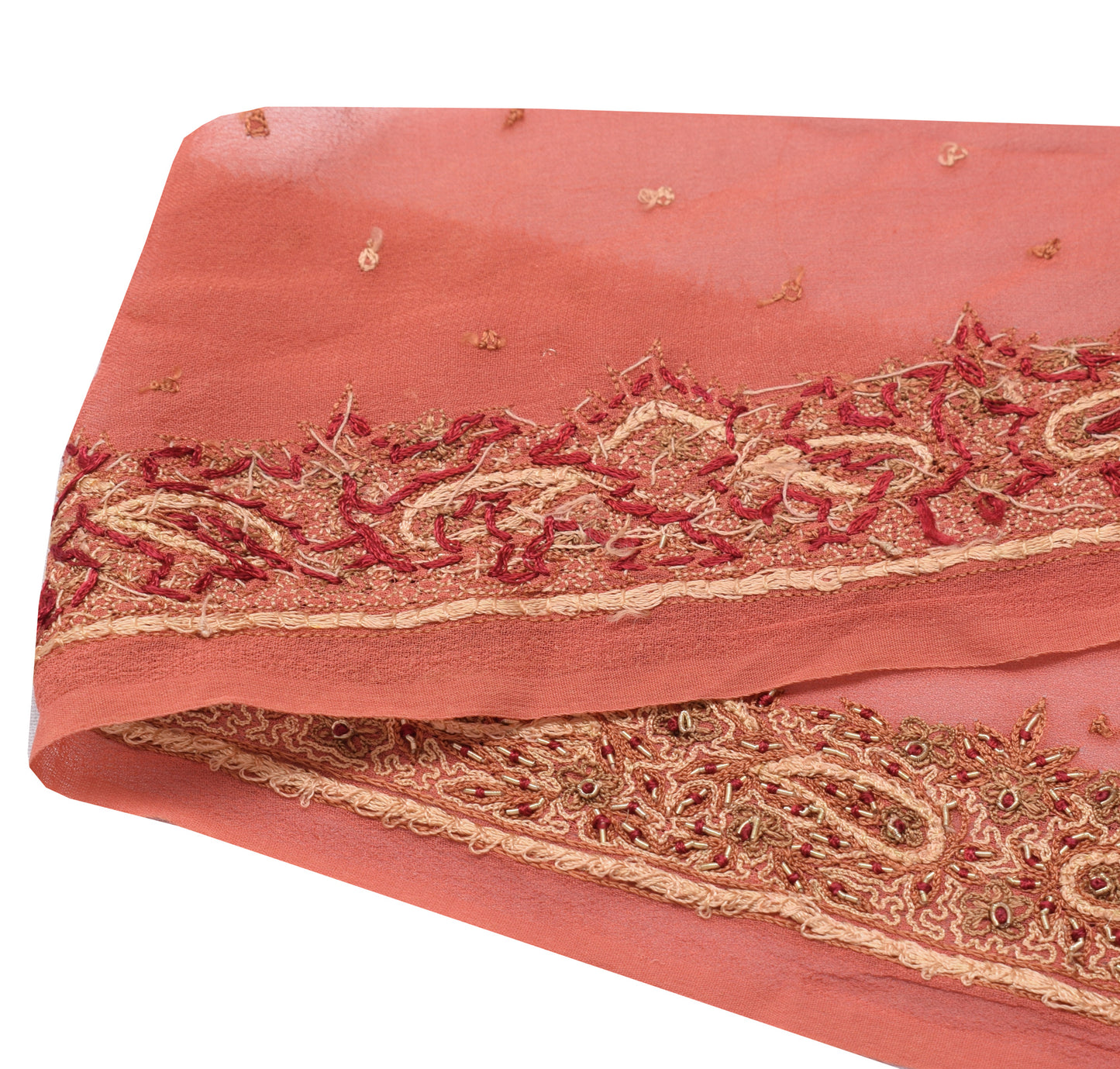 Sushila Vintage Peach Saree Border Indian Craft Sewing Trim Embroidered Lace