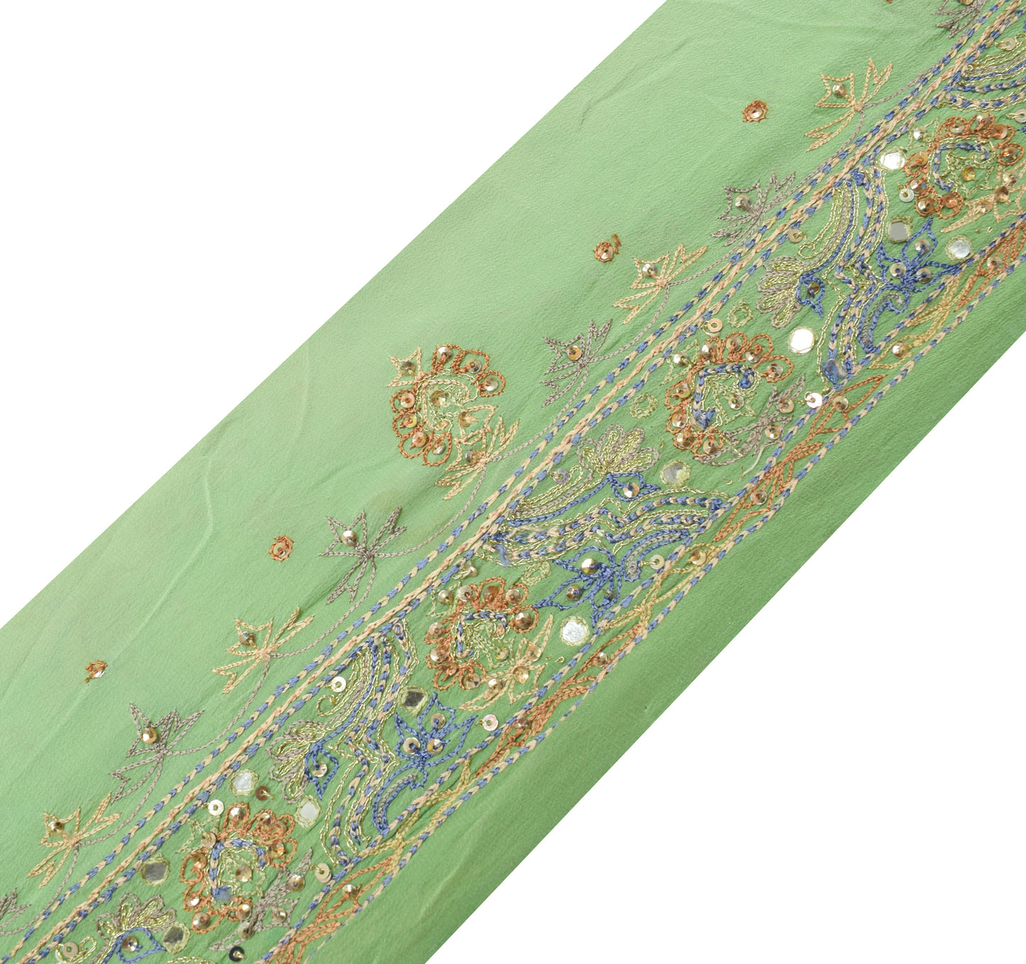 Sushila Vintage Green Saree Border Indian Craft Sewing Trim Embroidered Ribbon