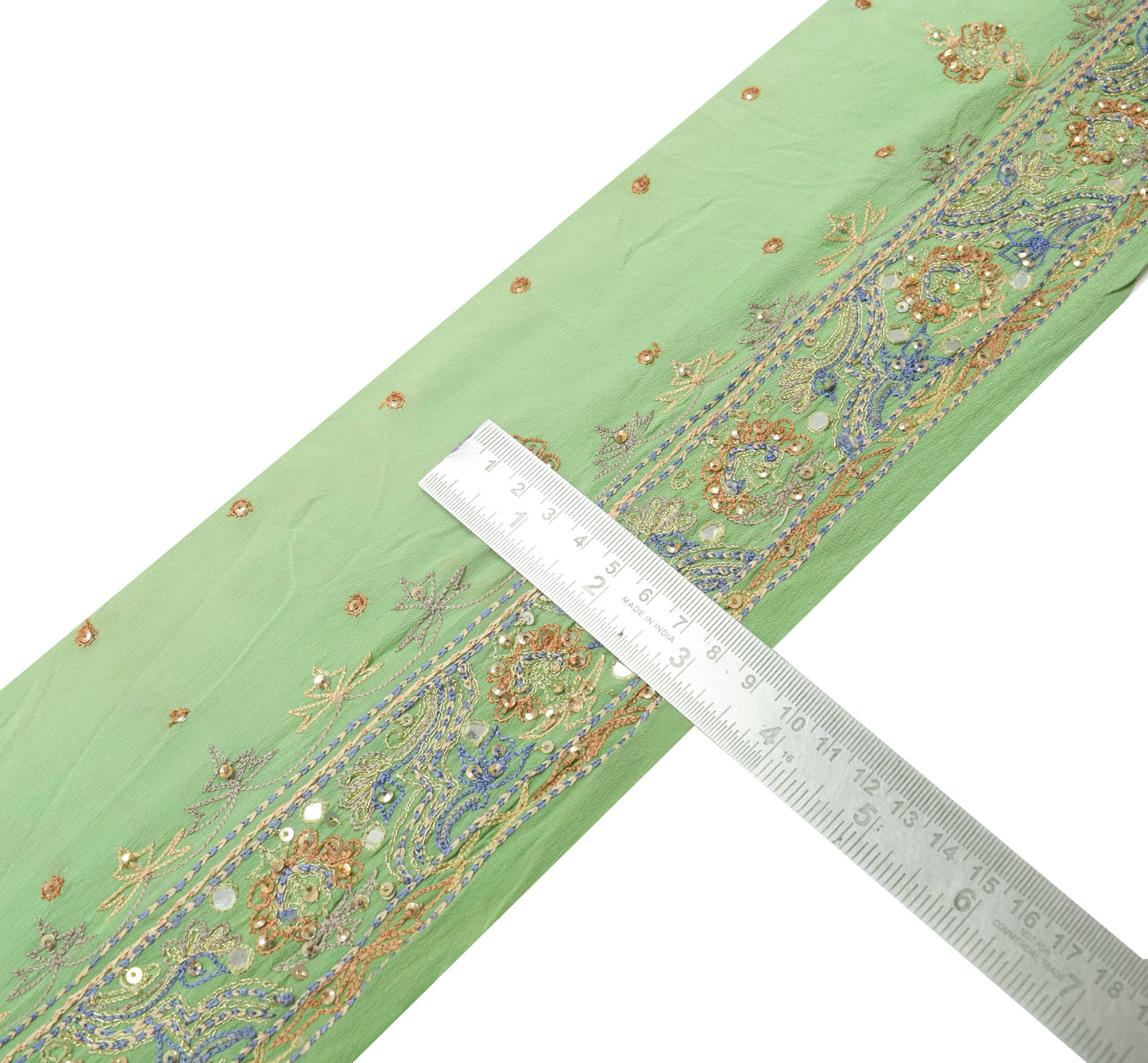 Sushila Vintage Green Saree Border Indian Craft Sewing Trim Embroidered Ribbon