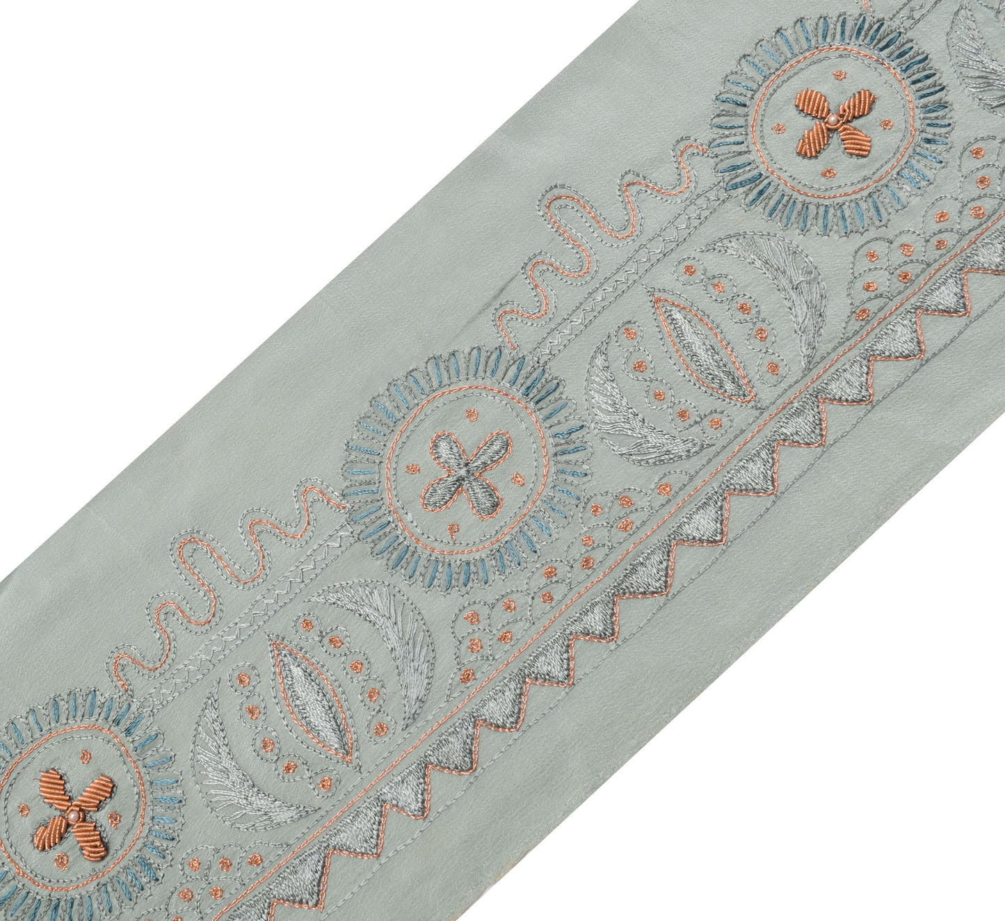 Sushila Vintage Gray Saree Border Indian Craft Sewing Trim Hand Beaded Ribbon