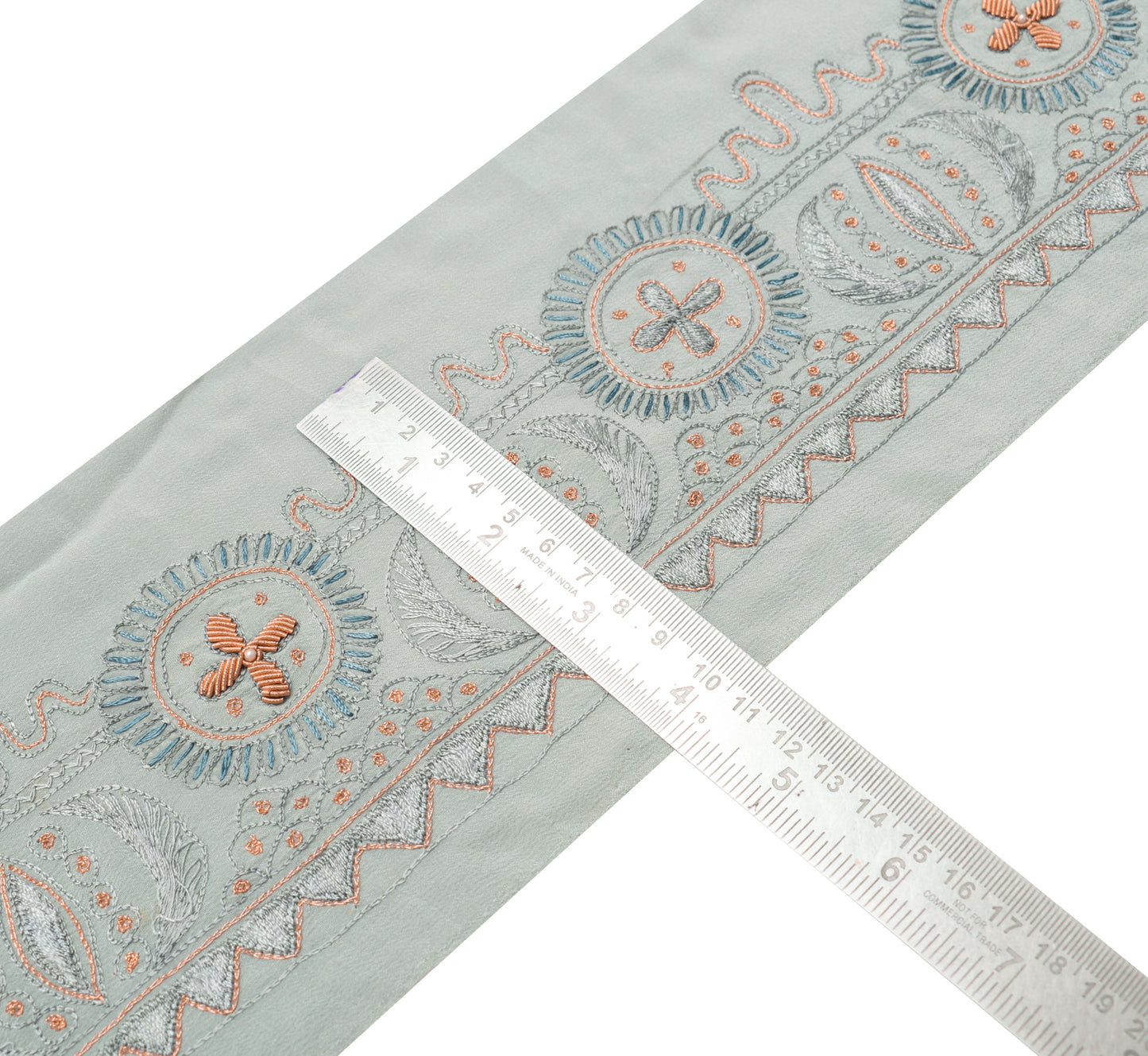 Sushila Vintage Gray Saree Border Indian Craft Sewing Trim Hand Beaded Ribbon