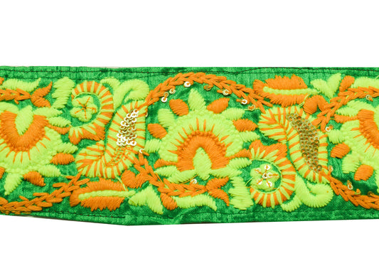 Sushila Vintage Green Saree Border Indian Craft Sewing Trim Embroidered  Ribbon
