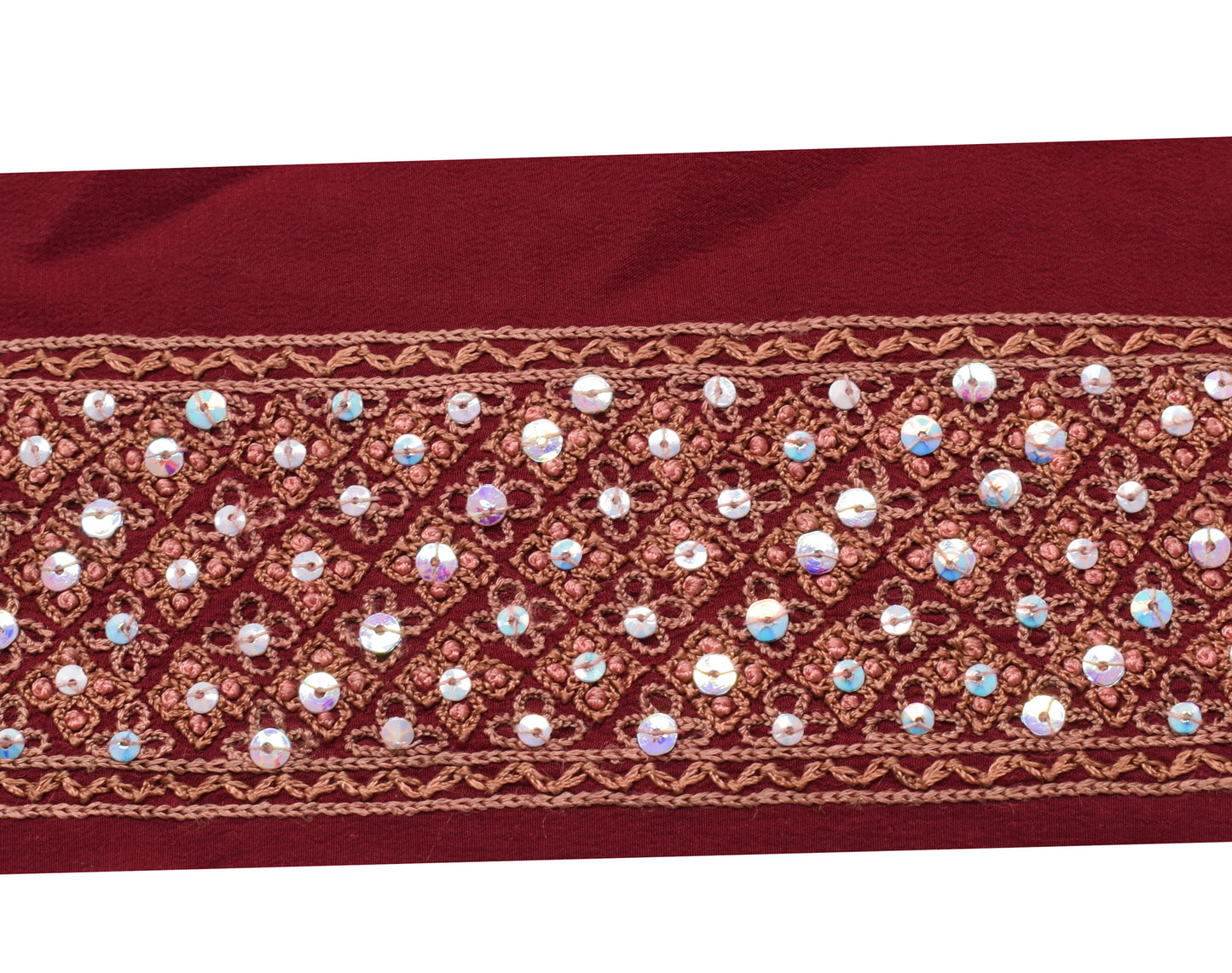 Sushila Vintage Maroon Saree Border Indian Craft Sewing Trim Hand Beaded Lace