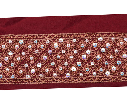 Sushila Vintage Maroon Saree Border Indian Craft Sewing Trim Hand Beaded Lace