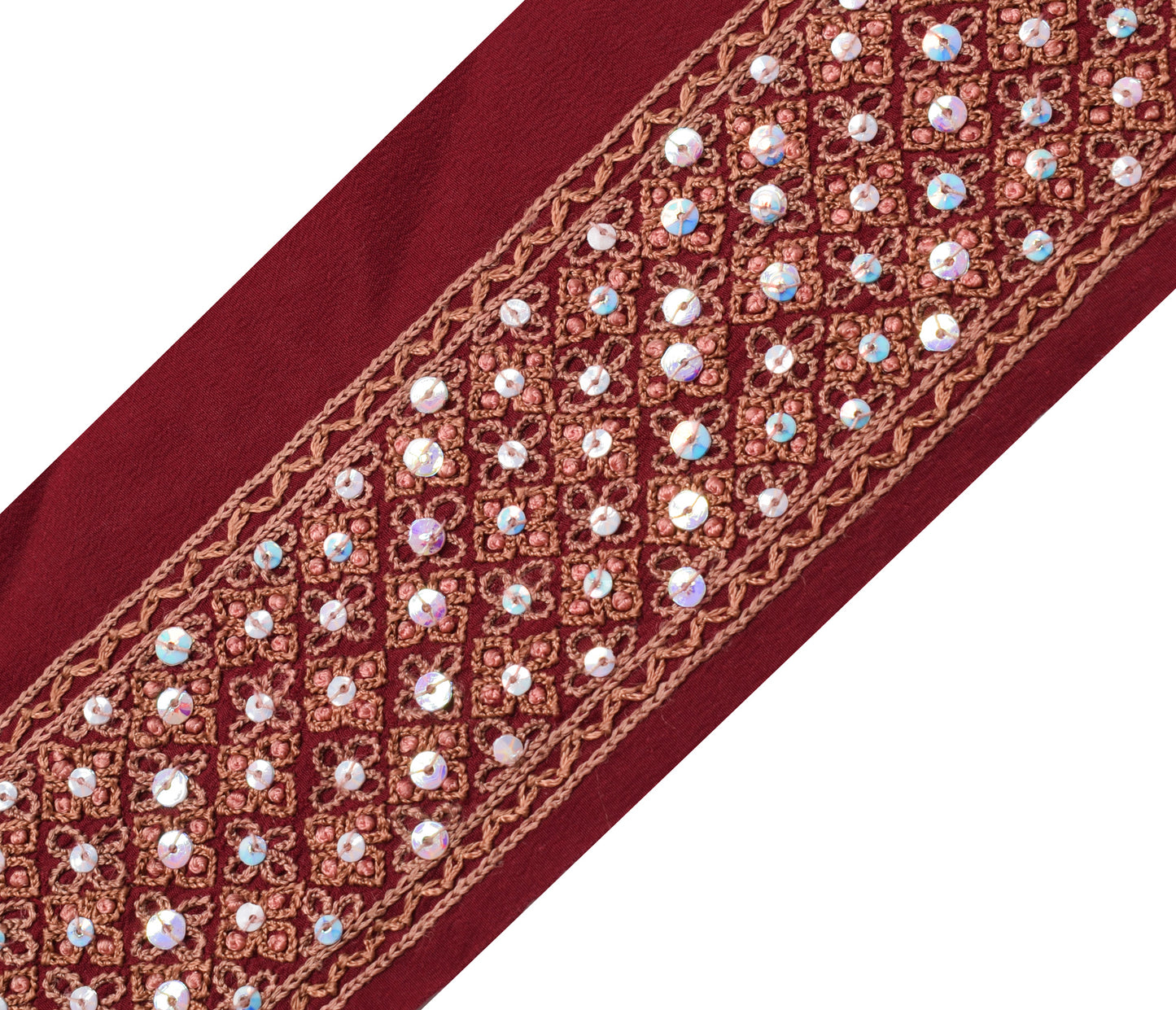 Sushila Vintage Maroon Saree Border Indian Craft Sewing Trim Hand Beaded Lace