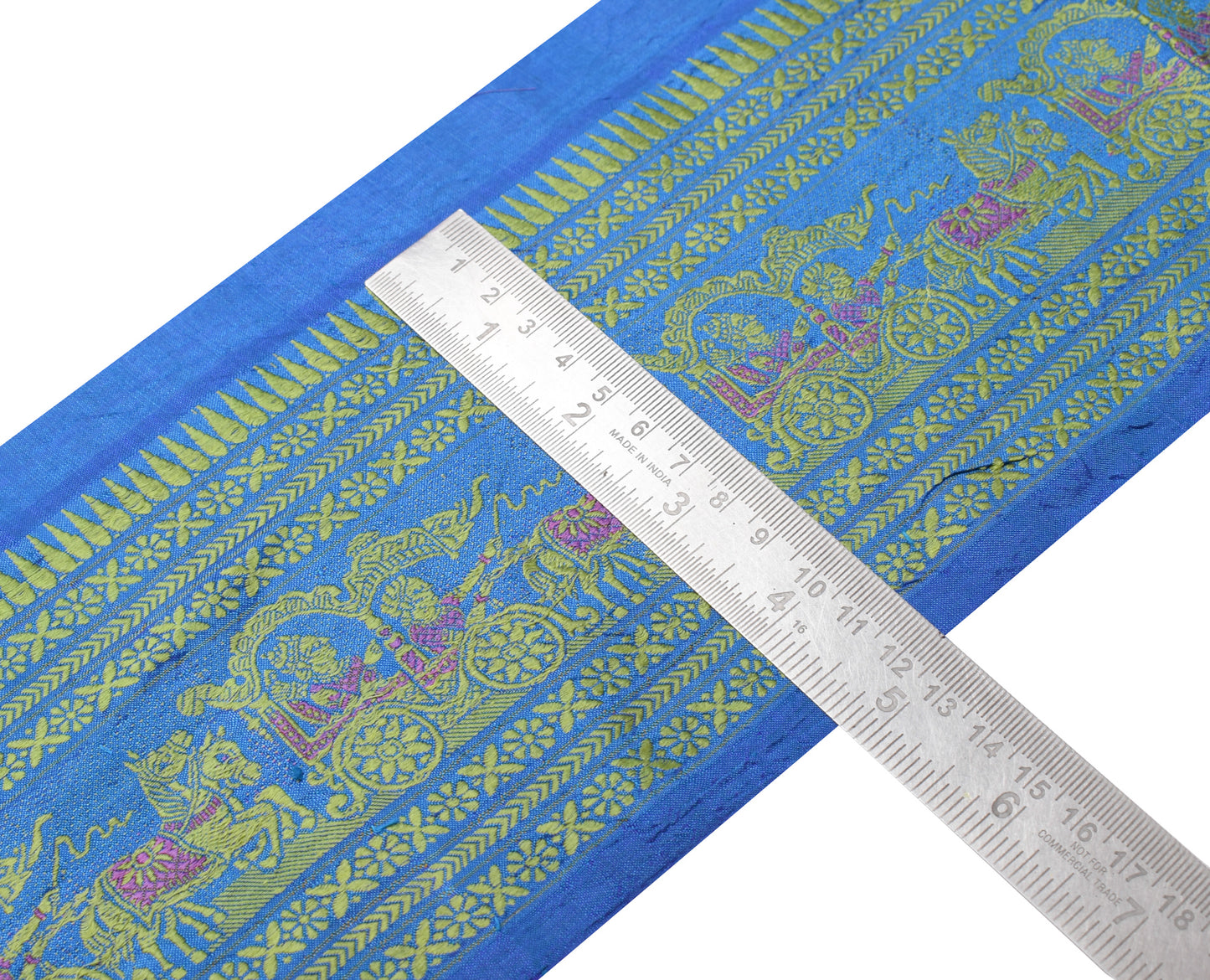 Sushila Vintage Blue Saree Border Indian Craft Sewing Trim Woven Lace Ribbon