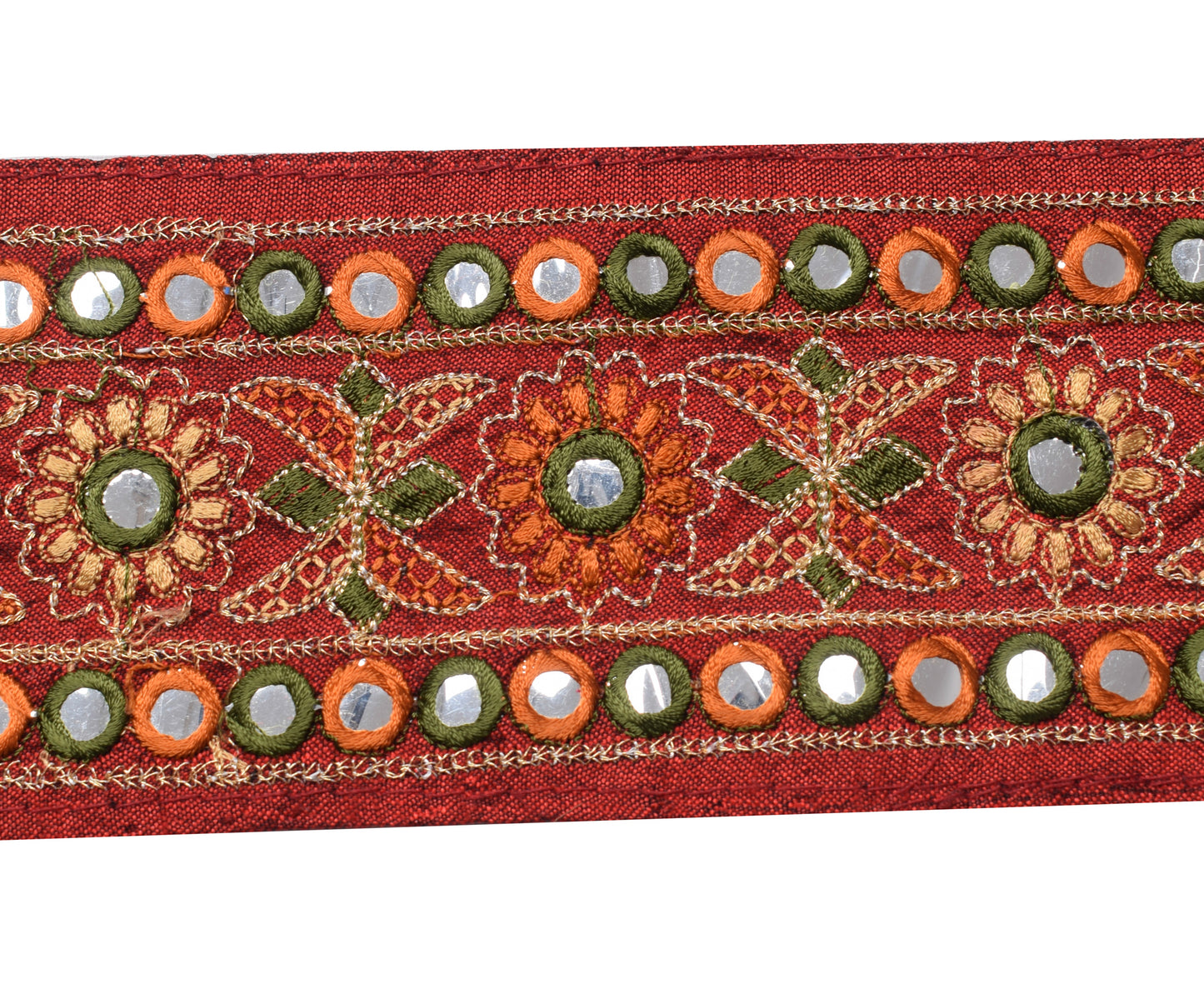 Sushila Vintage Red Saree Border Indian Craft Sewing Trim Embroidery Lace Ribbon