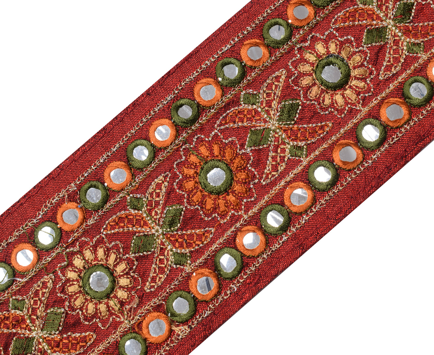 Sushila Vintage Red Saree Border Indian Craft Sewing Trim Embroidery Lace Ribbon