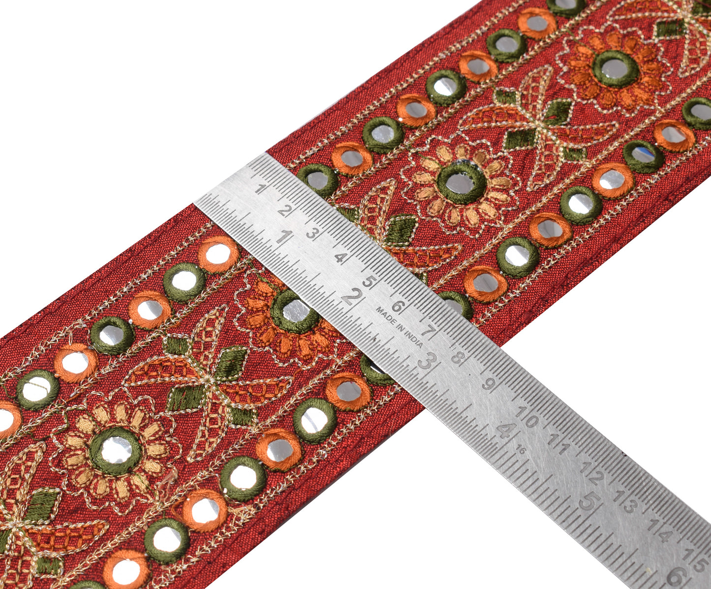 Sushila Vintage Red Saree Border Indian Craft Sewing Trim Embroidery Lace Ribbon