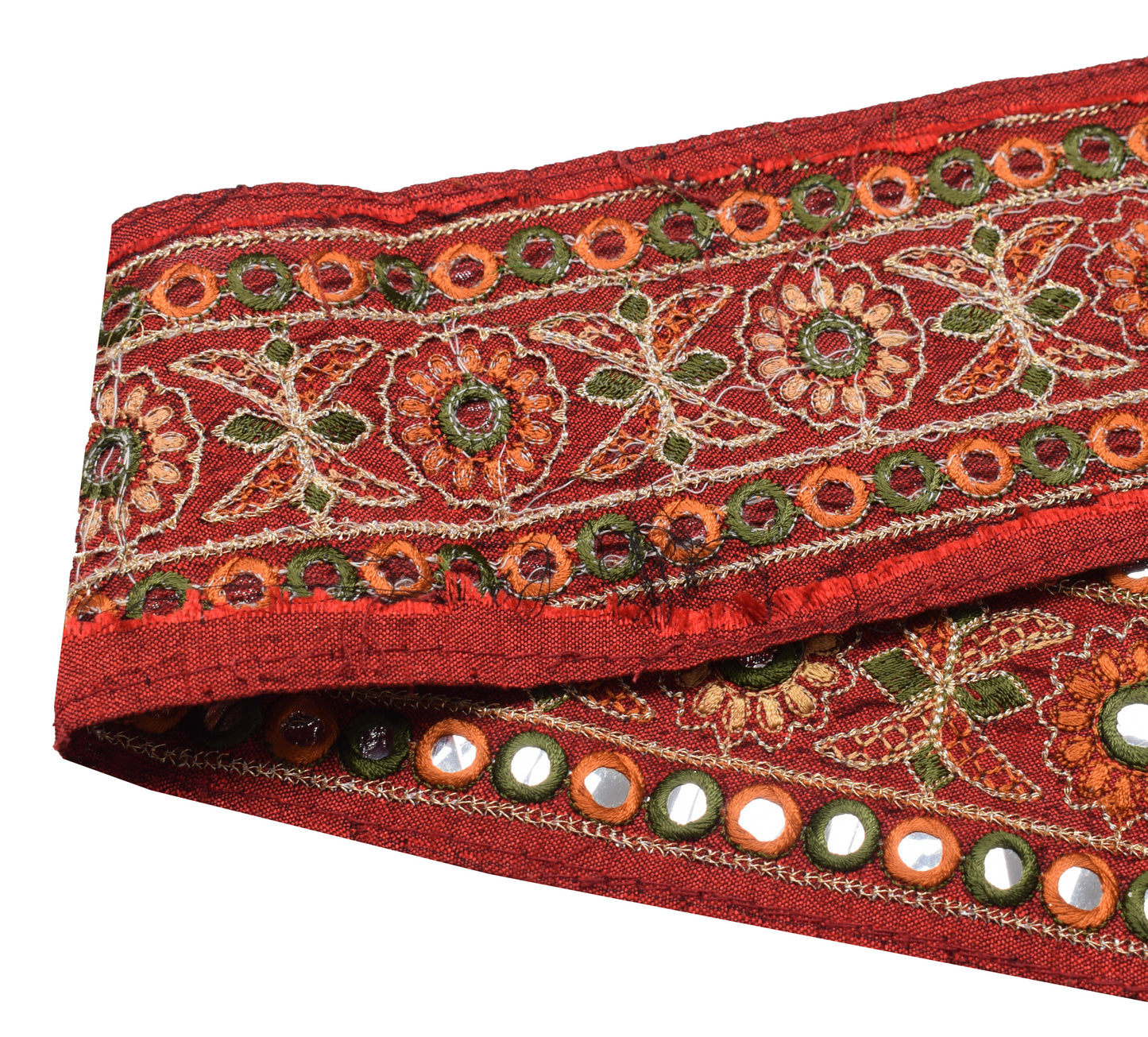 Sushila Vintage Red Saree Border Indian Craft Sewing Trim Embroidery Lace Ribbon