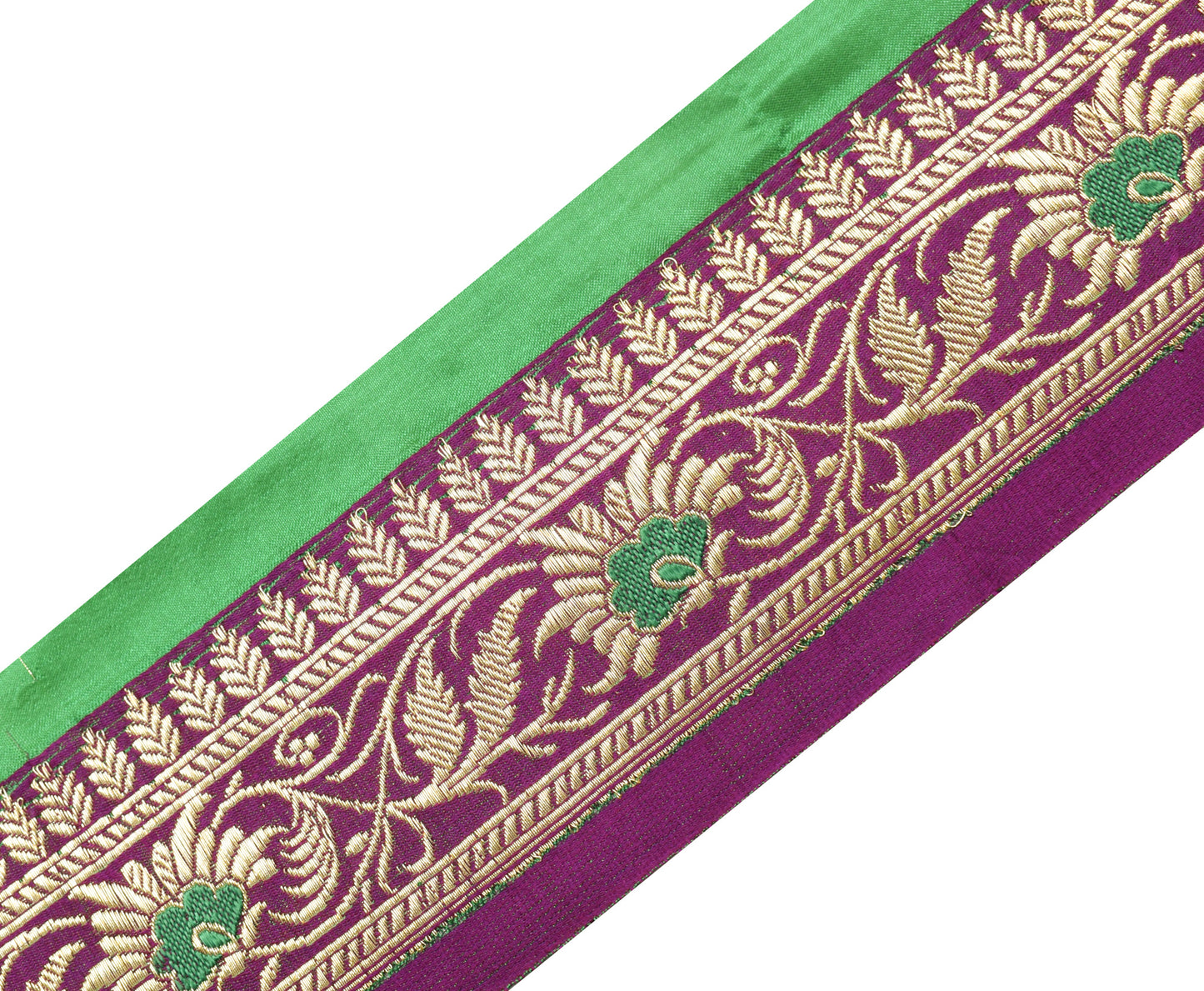 Sushila Vintage Purple Banarasi Sari Border Indian Craft Sewing Trim Woven Lace