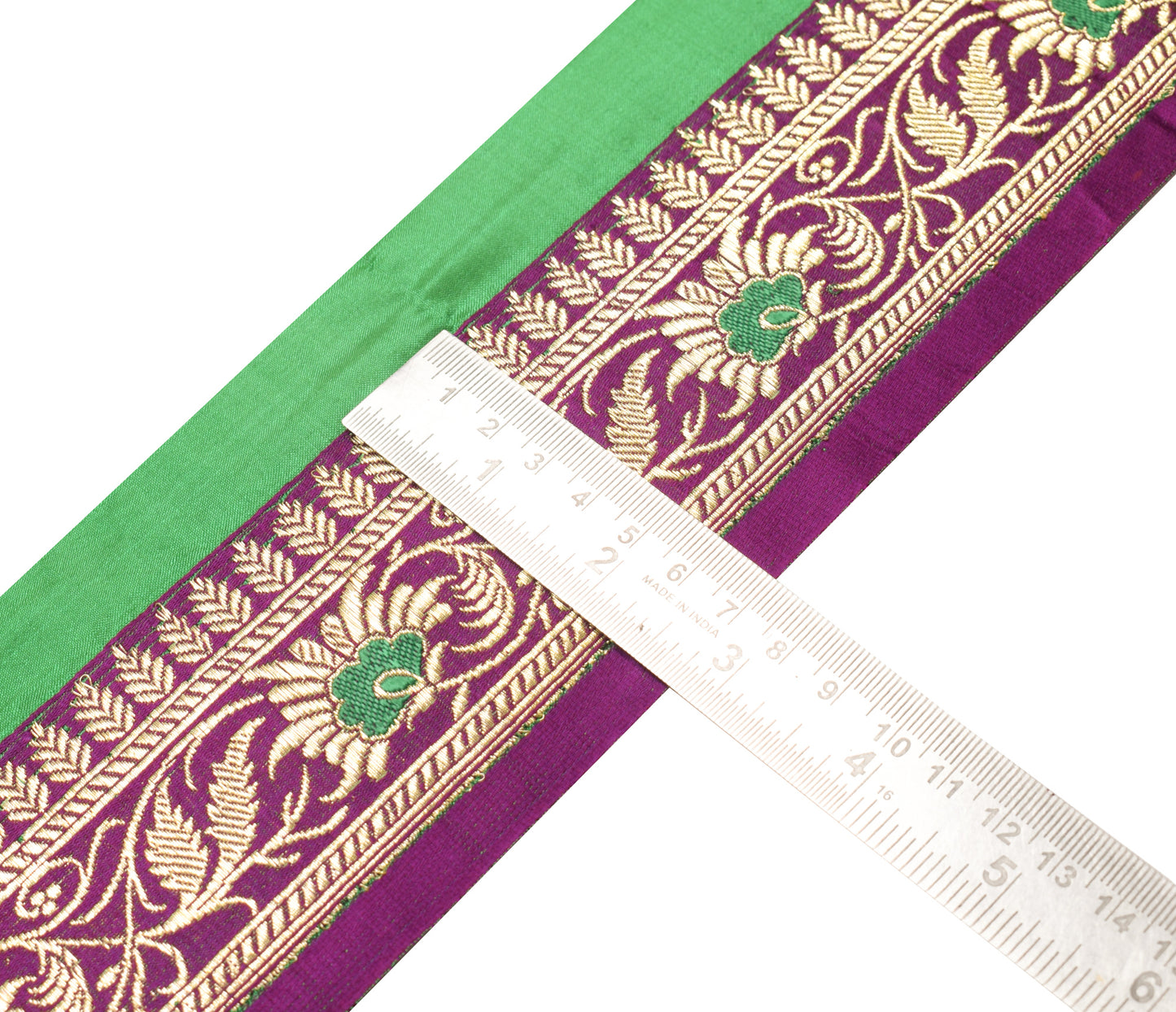 Sushila Vintage Purple Banarasi Sari Border Indian Craft Sewing Trim Woven Lace