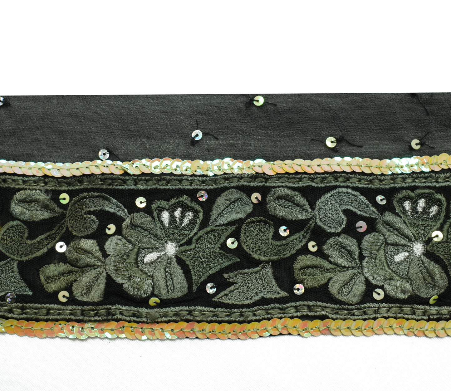 Sushila Vintage Black Saree Border Indian Craft Sewing Trim Hand Beaded Ribbon