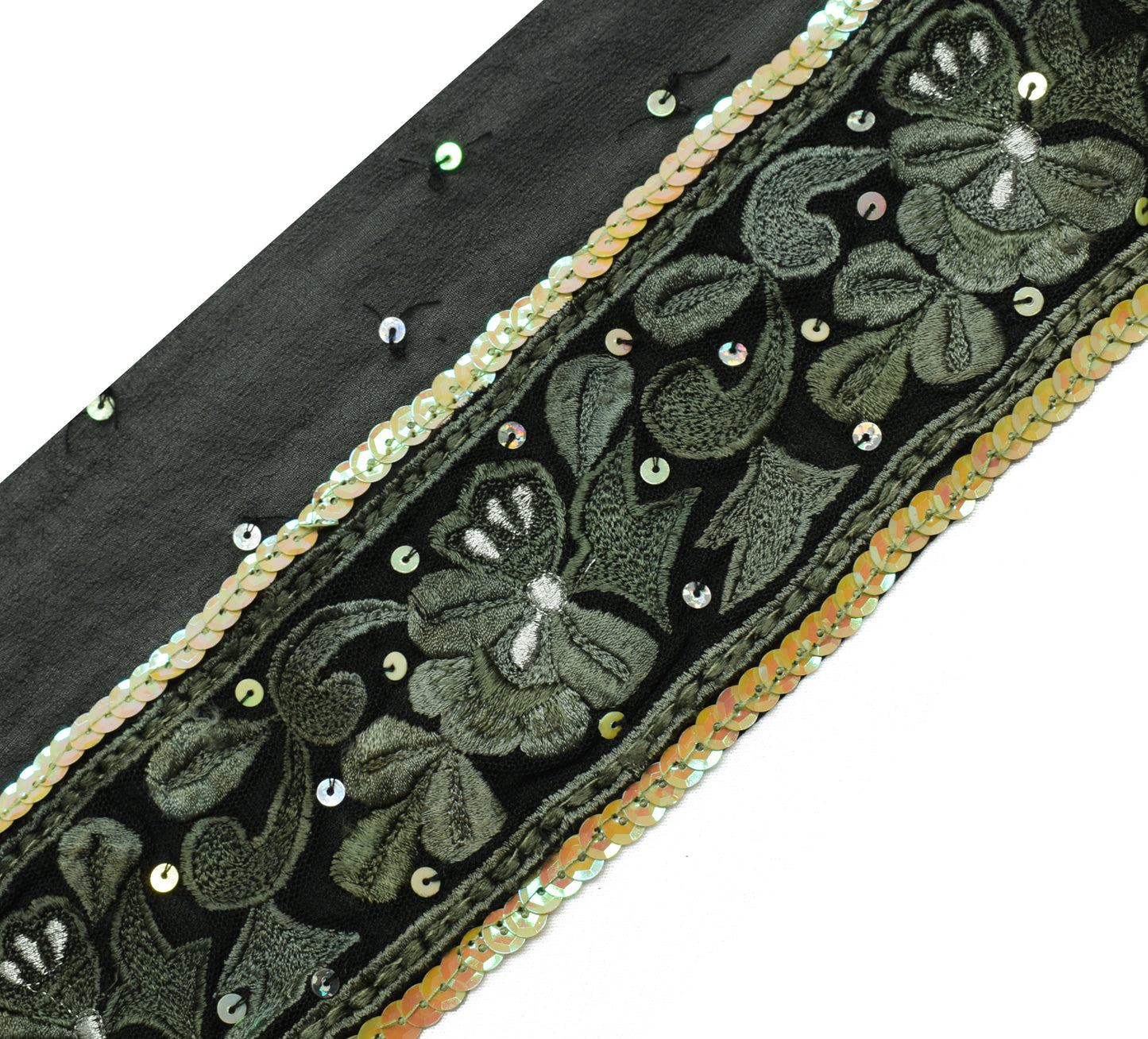 Sushila Vintage Black Saree Border Indian Craft Sewing Trim Hand Beaded Ribbon