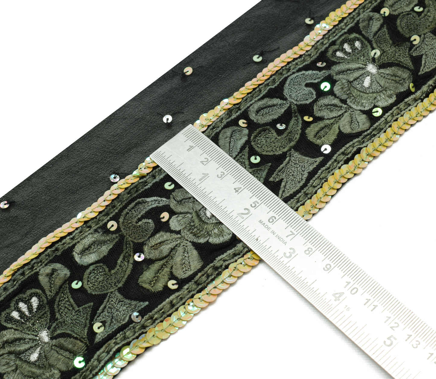 Sushila Vintage Black Saree Border Indian Craft Sewing Trim Hand Beaded Ribbon