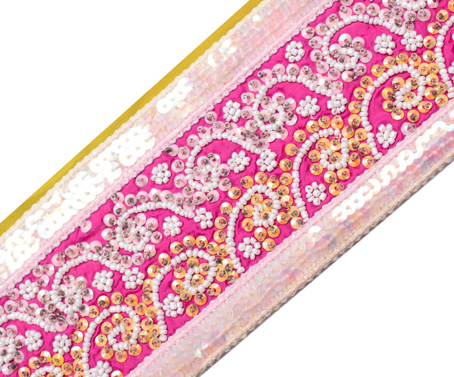 Sushila Vintage Magenta Saree Border Indian Craft Sewing Trim Hand Beaded Lace