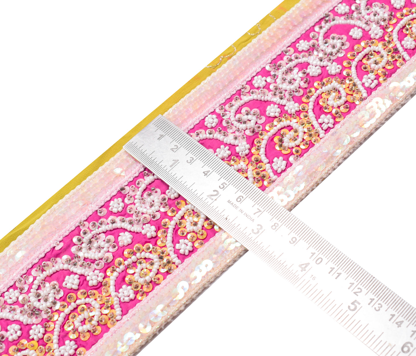 Sushila Vintage Magenta Saree Border Indian Craft Sewing Trim Hand Beaded Lace