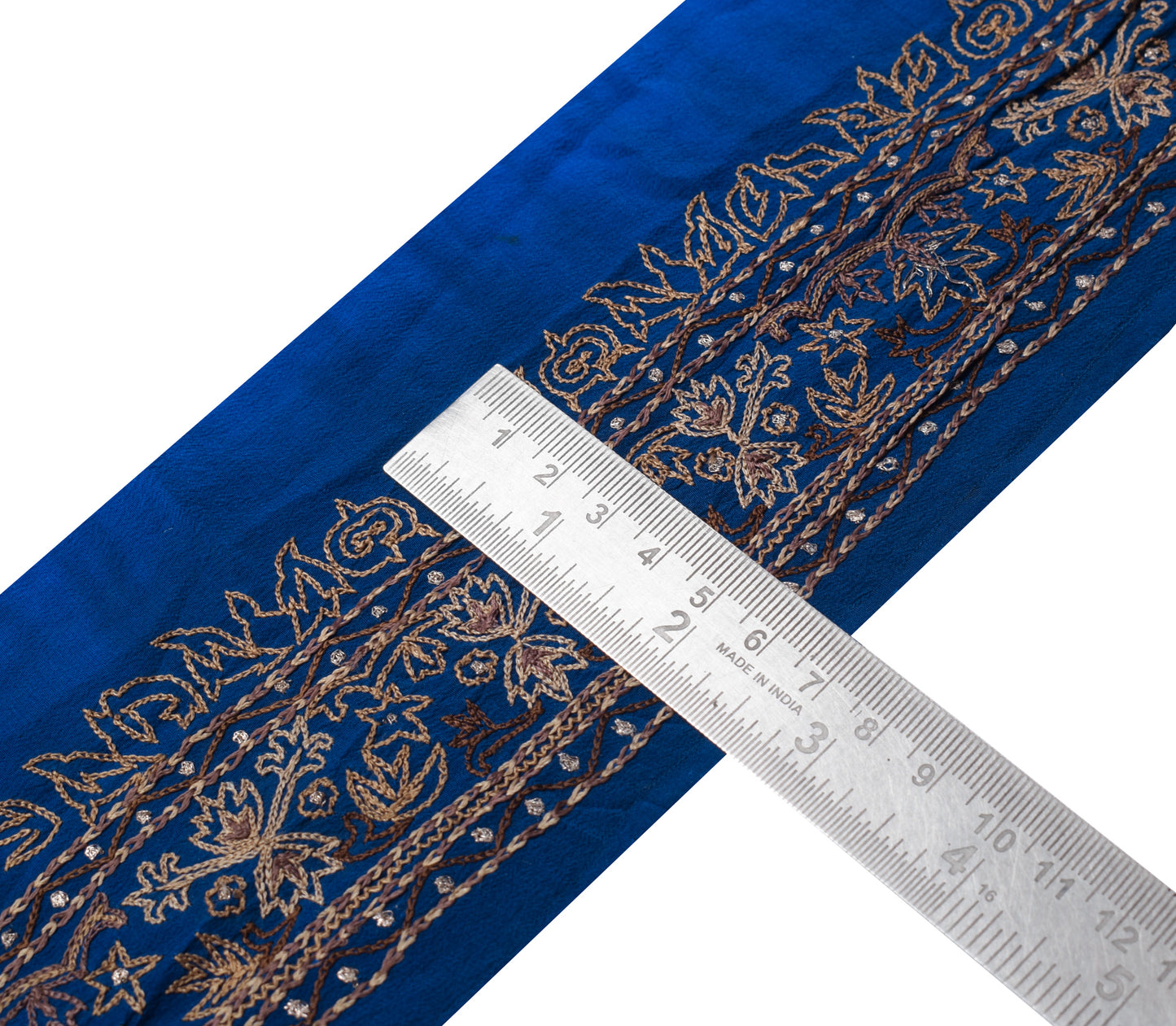 Sushila Vintage Blue Silk Saree Border Indian Craft Sewing Trim Embroidery Lace