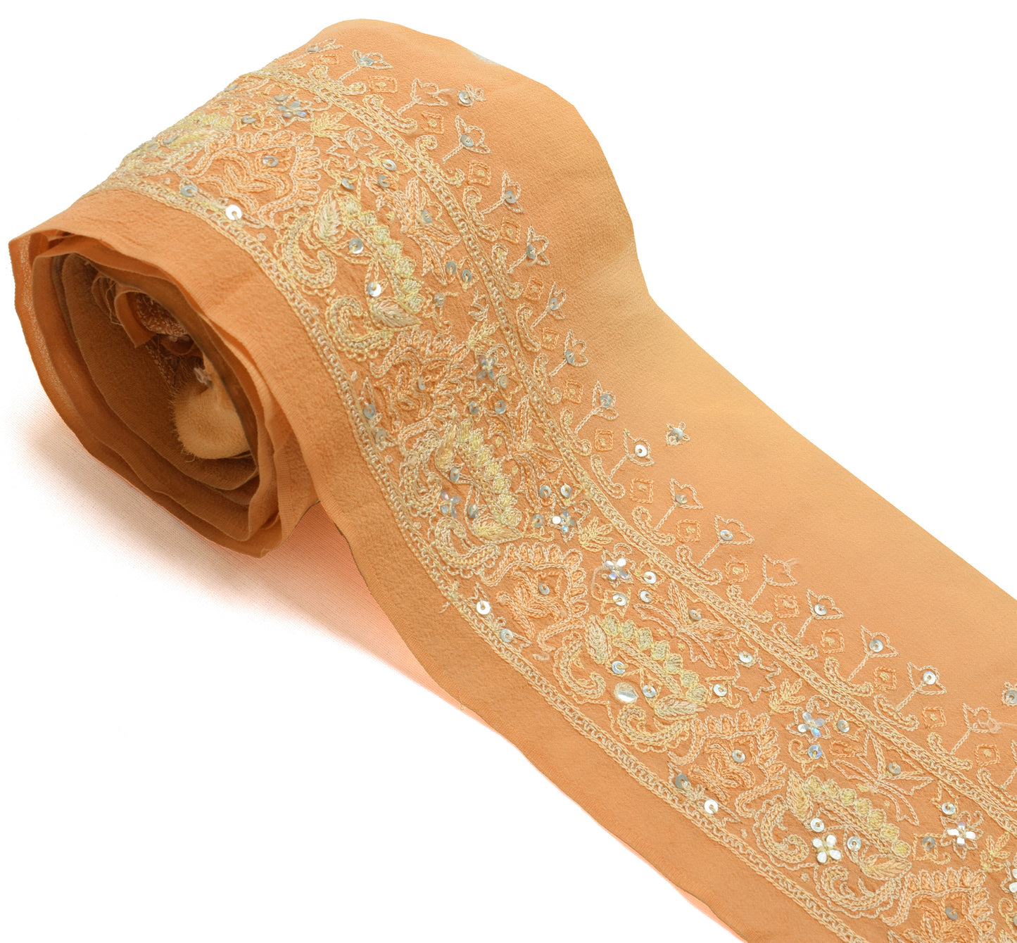 Sushila Vintage Peach Saree Border Indian Craft Sewing Trim Embroidered Ribbon