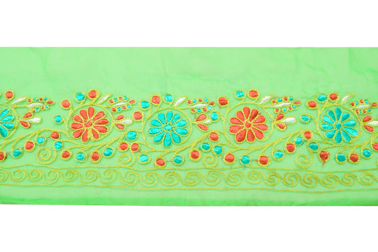 Sushila Vintage Green Saree Border Indian Craft Sewing Trim Embroidered Ribbon