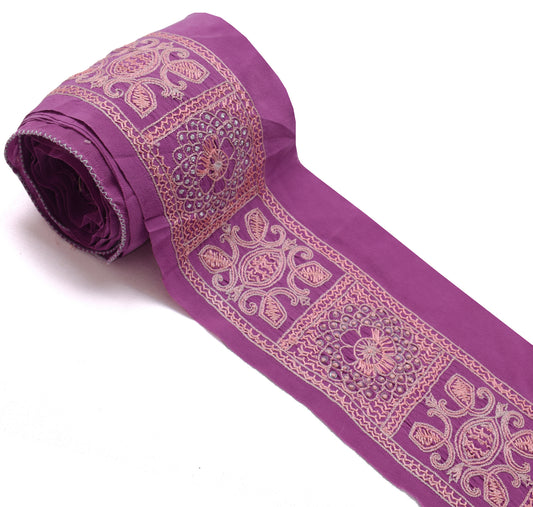 Sushila Vintage Mauve Silk Saree Border Craft Sewing Trim Embroidered Ribbon