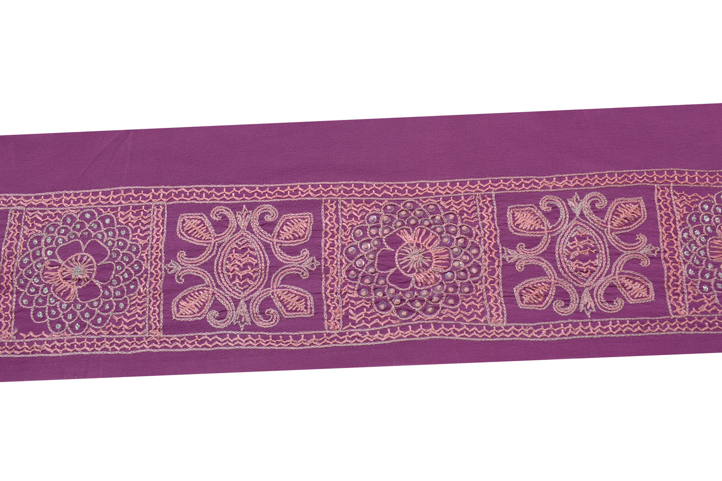 Sushila Vintage Mauve Silk Saree Border Craft Sewing Trim Embroidered Ribbon