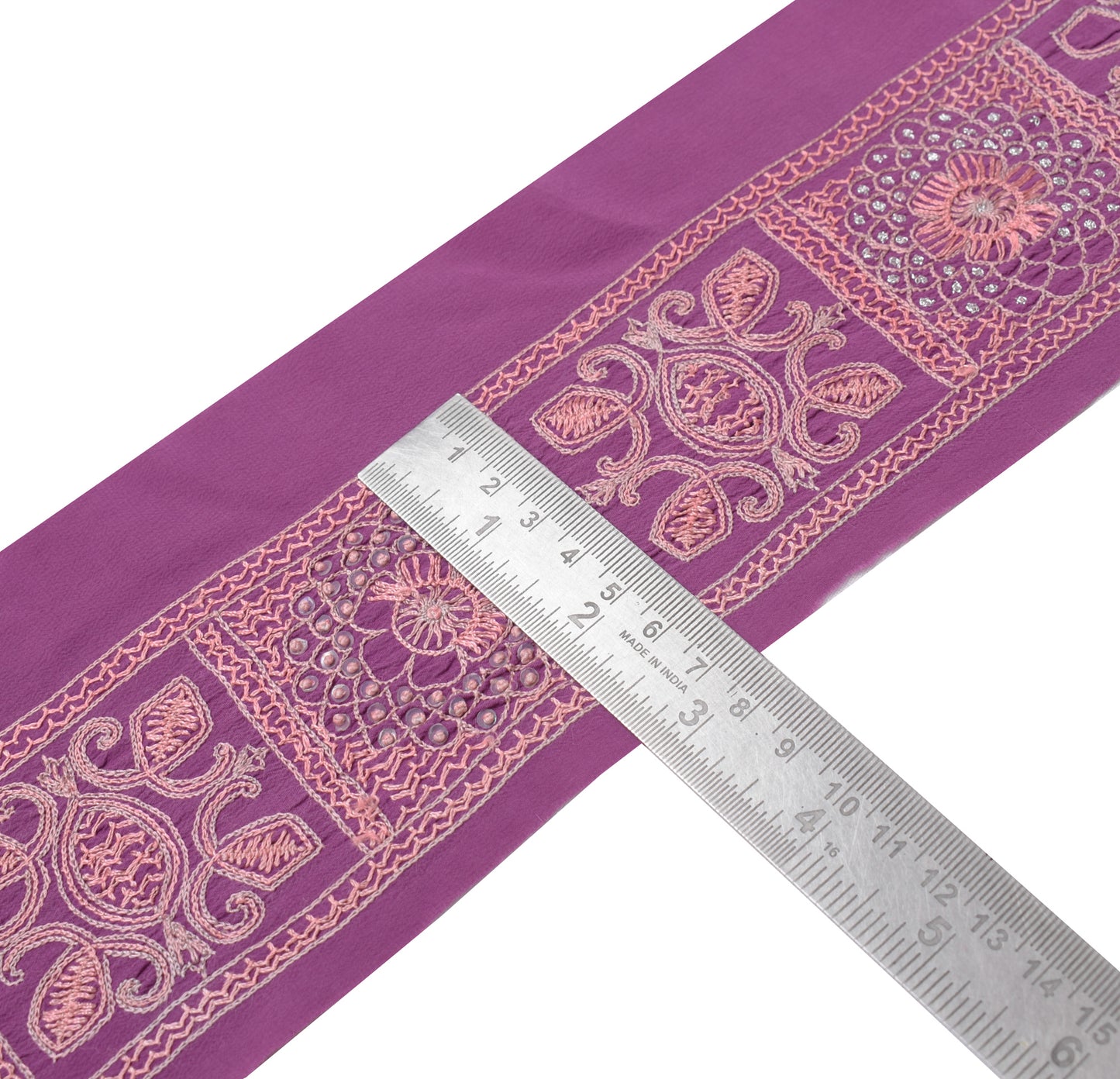 Sushila Vintage Mauve Silk Saree Border Craft Sewing Trim Embroidered Ribbon