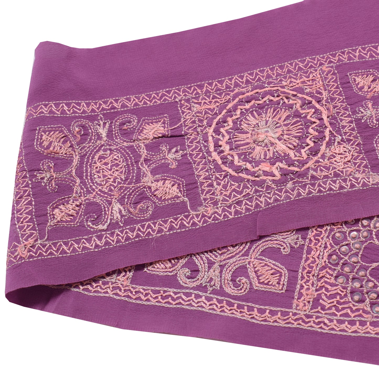 Sushila Vintage Mauve Silk Saree Border Craft Sewing Trim Embroidered Ribbon