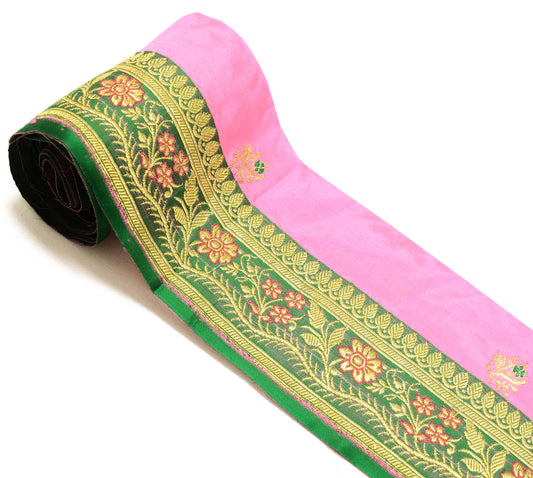 Sushila Vintage Green Banarasi Silk Saree Border Craft Sewing Trim Woven Lace