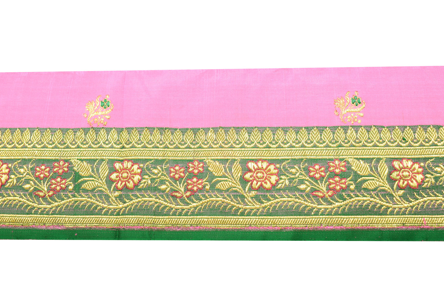 Sushila Vintage Green Banarasi Silk Saree Border Craft Sewing Trim Woven Lace