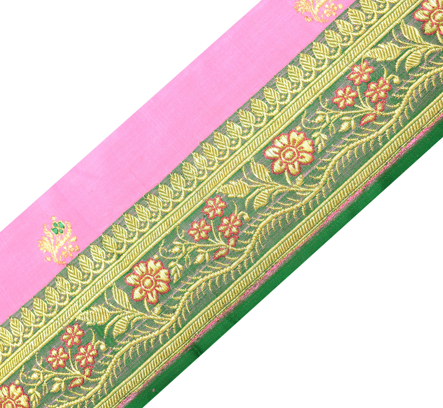 Sushila Vintage Green Banarasi Silk Saree Border Craft Sewing Trim Woven Lace