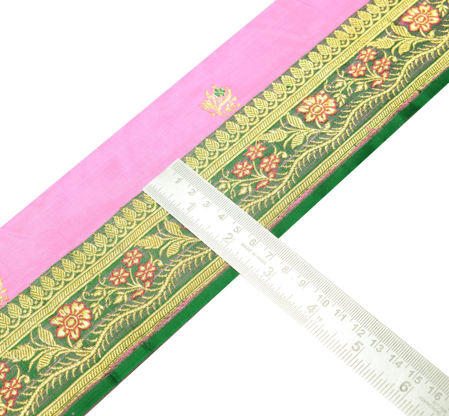 Sushila Vintage Green Banarasi Silk Saree Border Craft Sewing Trim Woven Lace