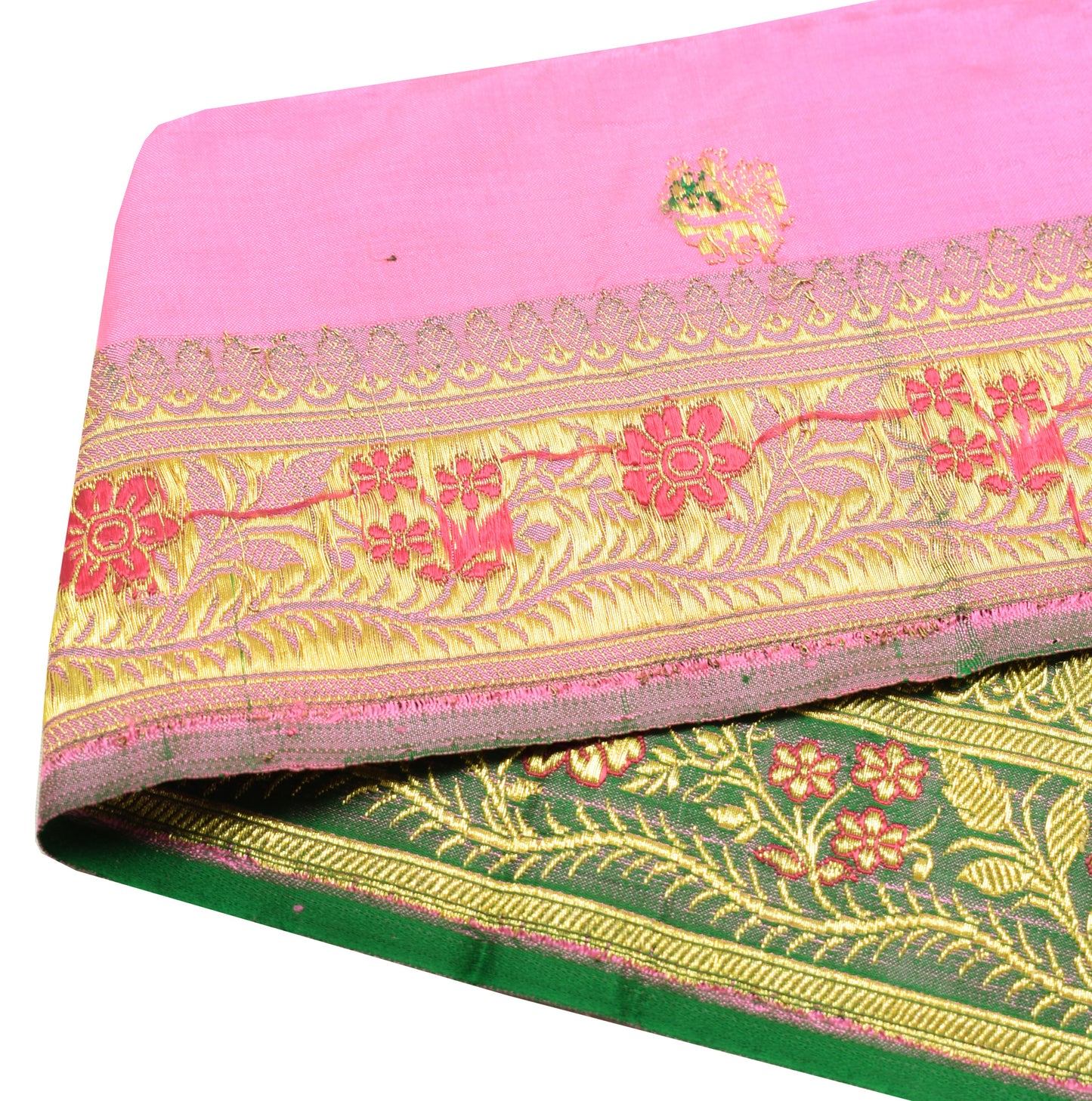 Sushila Vintage Green Banarasi Silk Saree Border Craft Sewing Trim Woven Lace