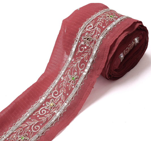 Sushila Vintage Georgette Saree Border Indian Craft Sewing Trim Embroidery Lace