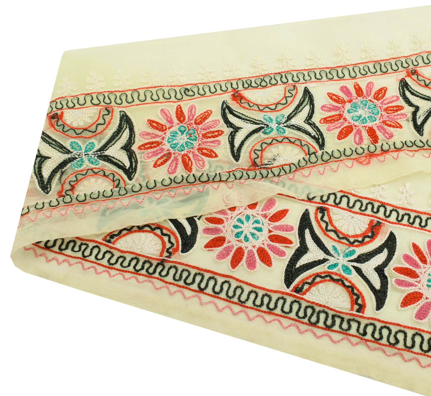Sushila Vintage Yellow Saree Border Indian Craft Sewing Trim Embroidered Ribbon