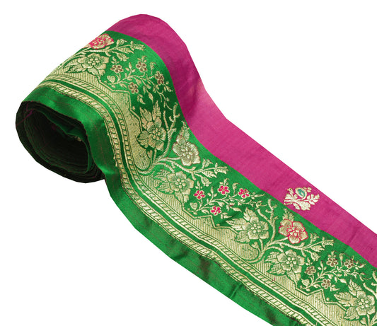 Sushila Vintage Green Banarasi Saree Border Craft Sewing Trim Woven Lace Ribbon
