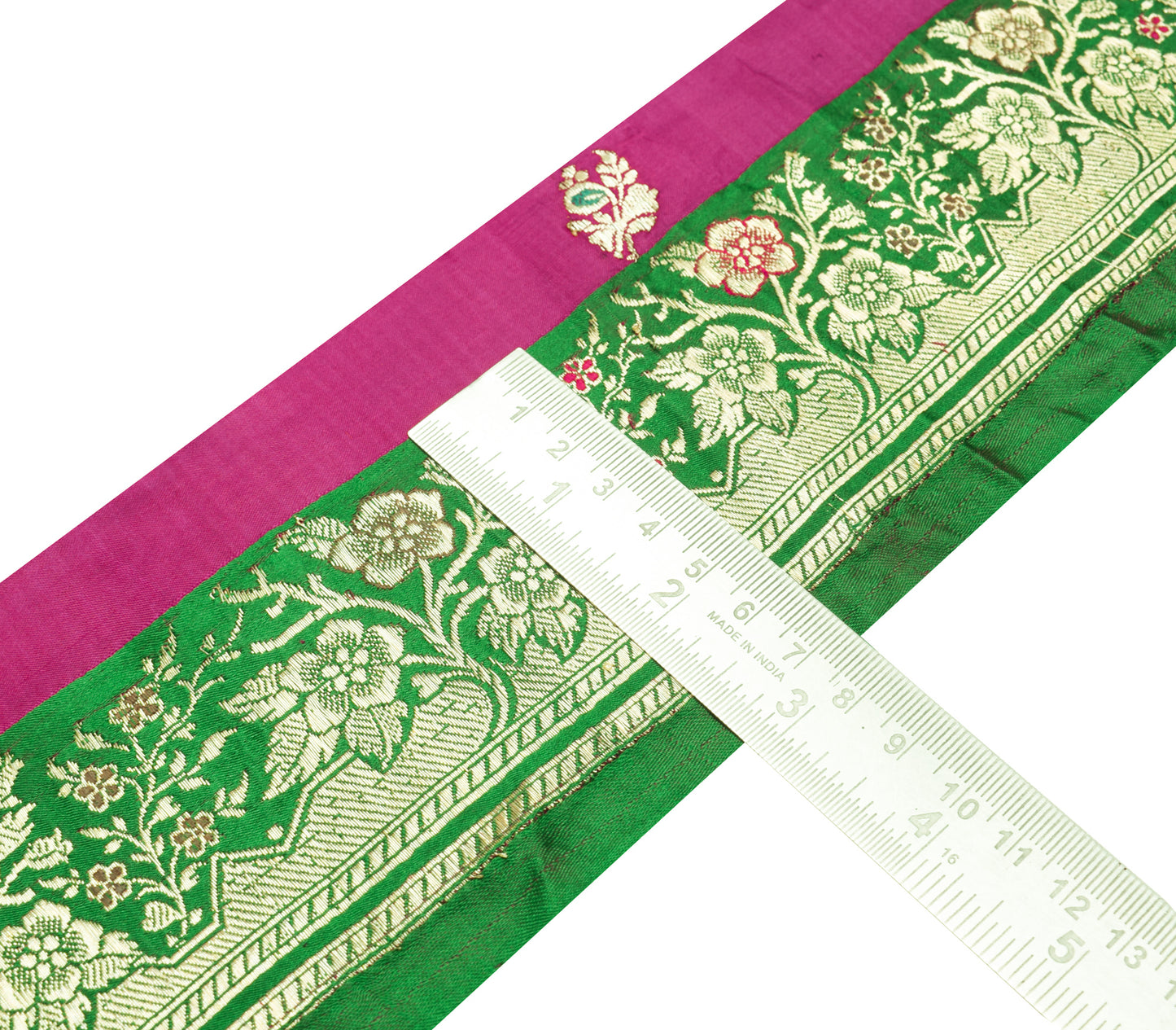 Sushila Vintage Green Banarasi Saree Border Craft Sewing Trim Woven Lace Ribbon