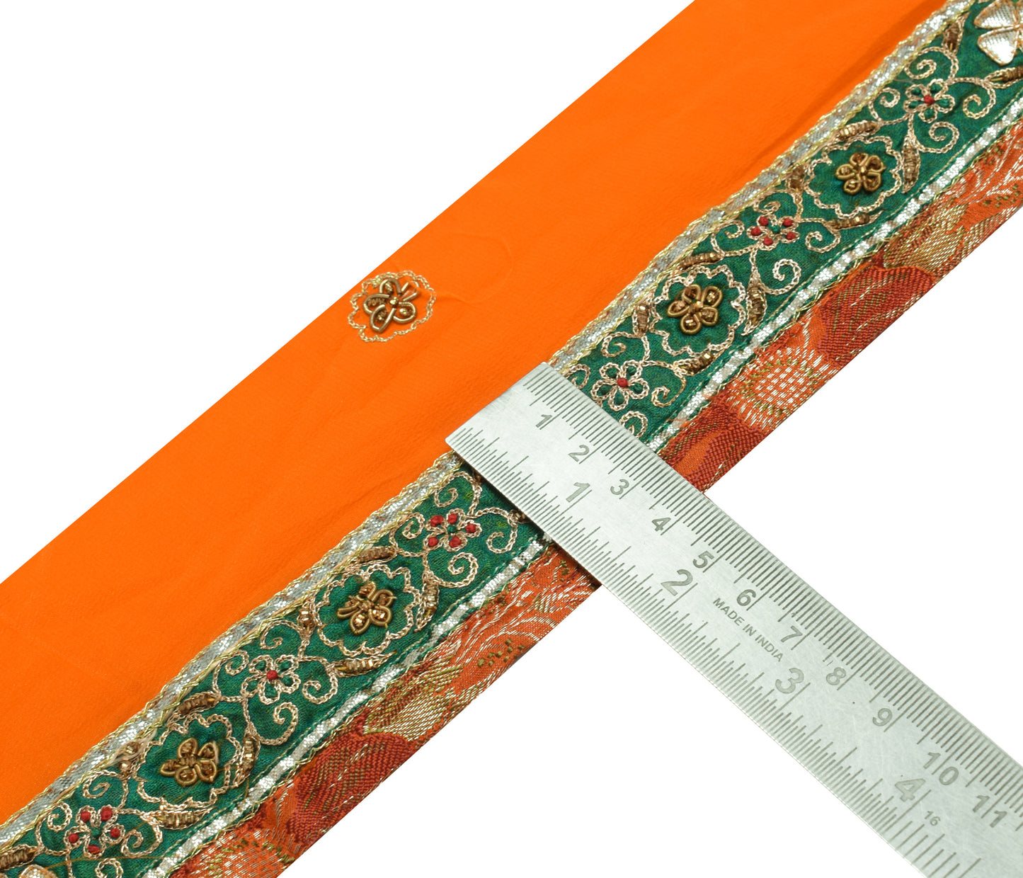 Sushila Vintage Green Saree Border Indian Craft Sewing Trim Hand Beaded Lace
