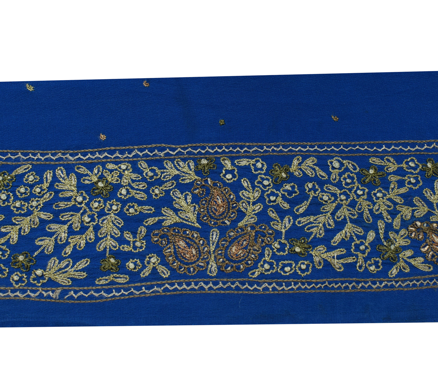 Sushila Vintage Blue Crepe Silk Saree Border Craft Sewing Trim Embroidered Lace
