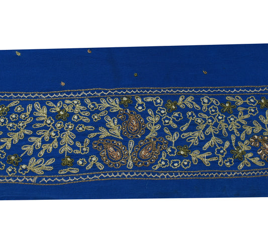 Sushila Vintage Blue Crepe Silk Saree Border Craft Sewing Trim Embroidered Lace
