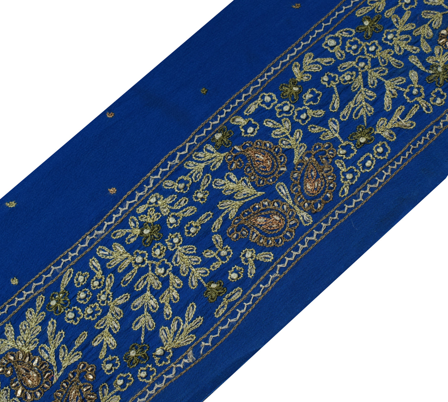 Sushila Vintage Blue Crepe Silk Saree Border Craft Sewing Trim Embroidered Lace