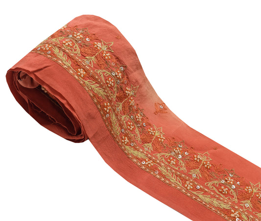 Sushila Vintage Rust Silk Saree Border Indian Craft Sewing Trim Embroidery Lace