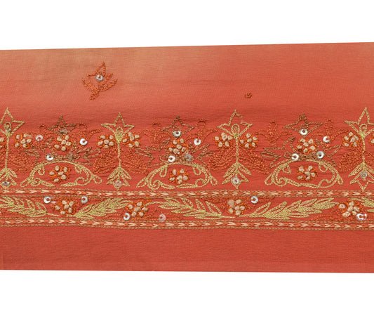 Sushila Vintage Rust Silk Saree Border Indian Craft Sewing Trim Embroidery Lace