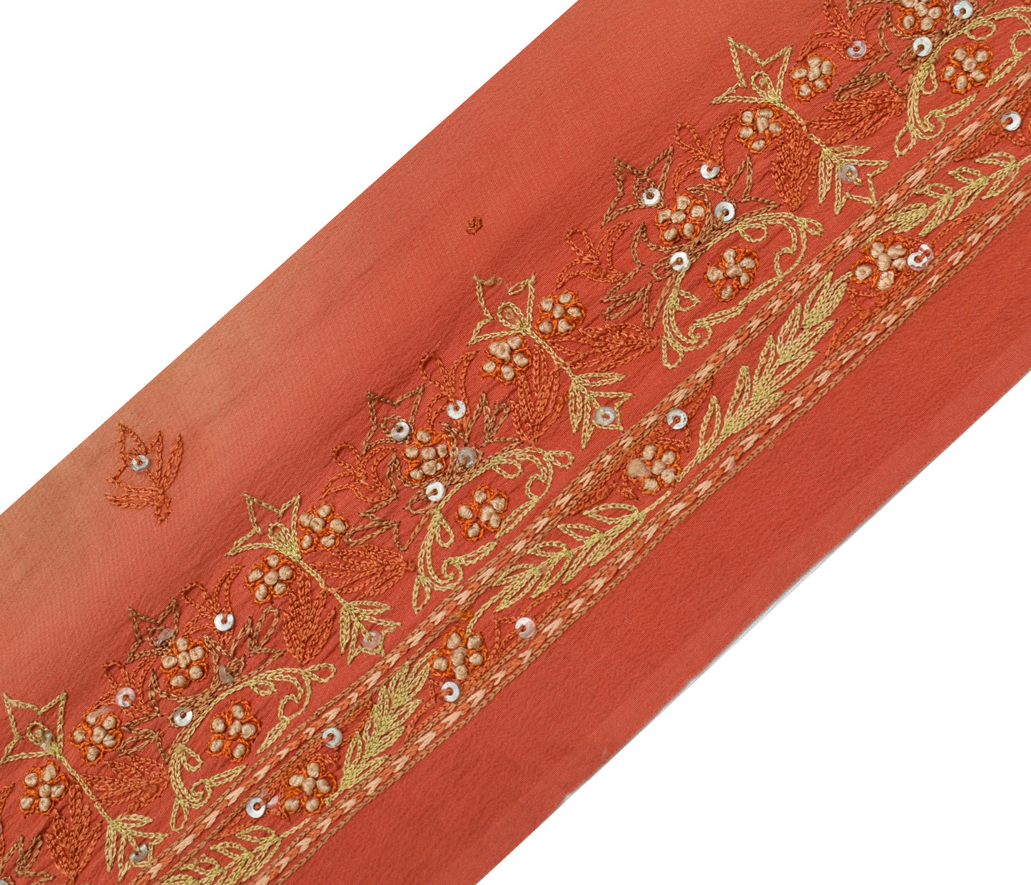 Sushila Vintage Rust Silk Saree Border Indian Craft Sewing Trim Embroidery Lace