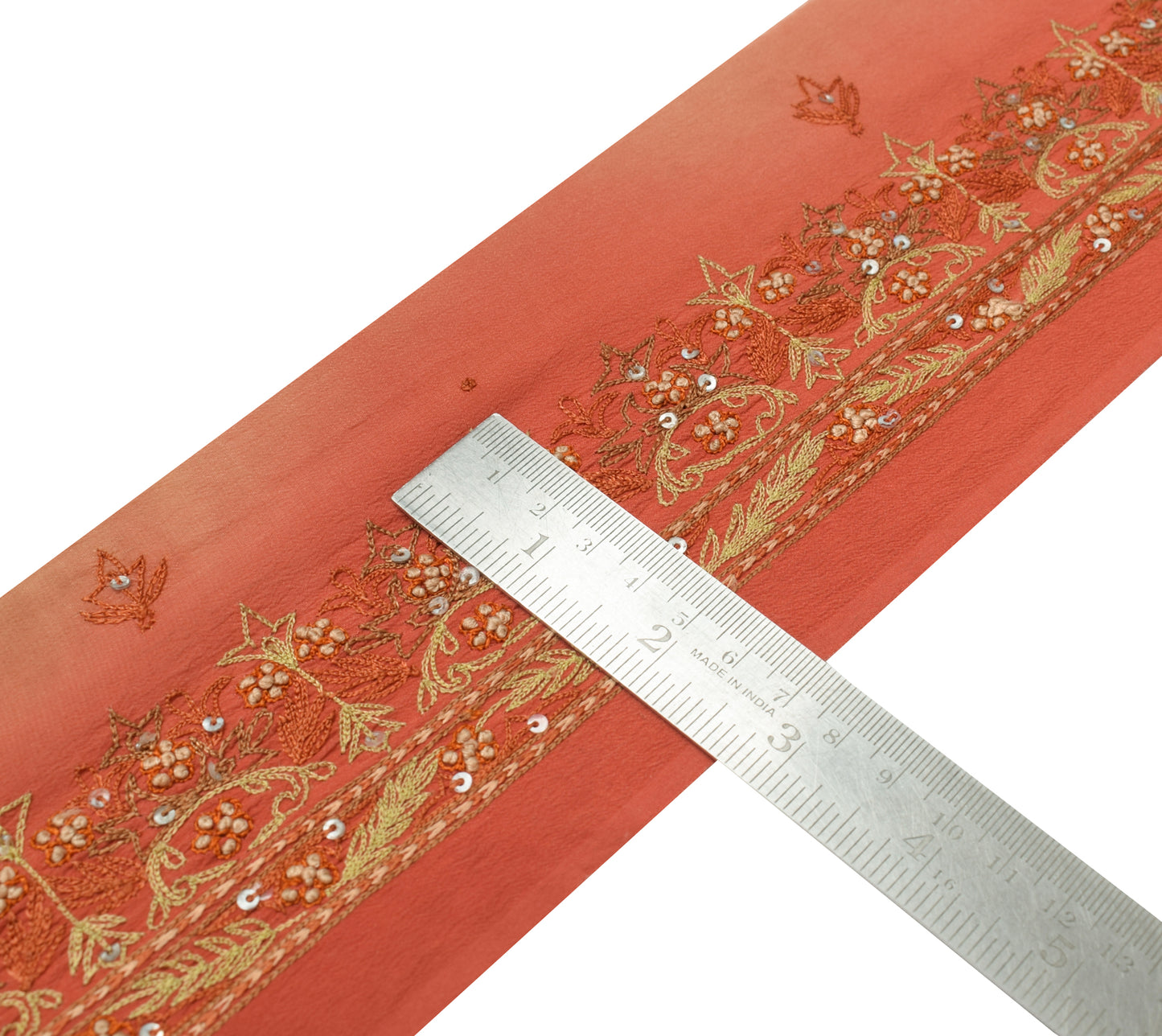Sushila Vintage Rust Silk Saree Border Indian Craft Sewing Trim Embroidery Lace
