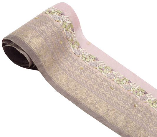 Sushila Vintage Mauve Silk Saree Border Indian Craft Sewing Trim Woven Lace