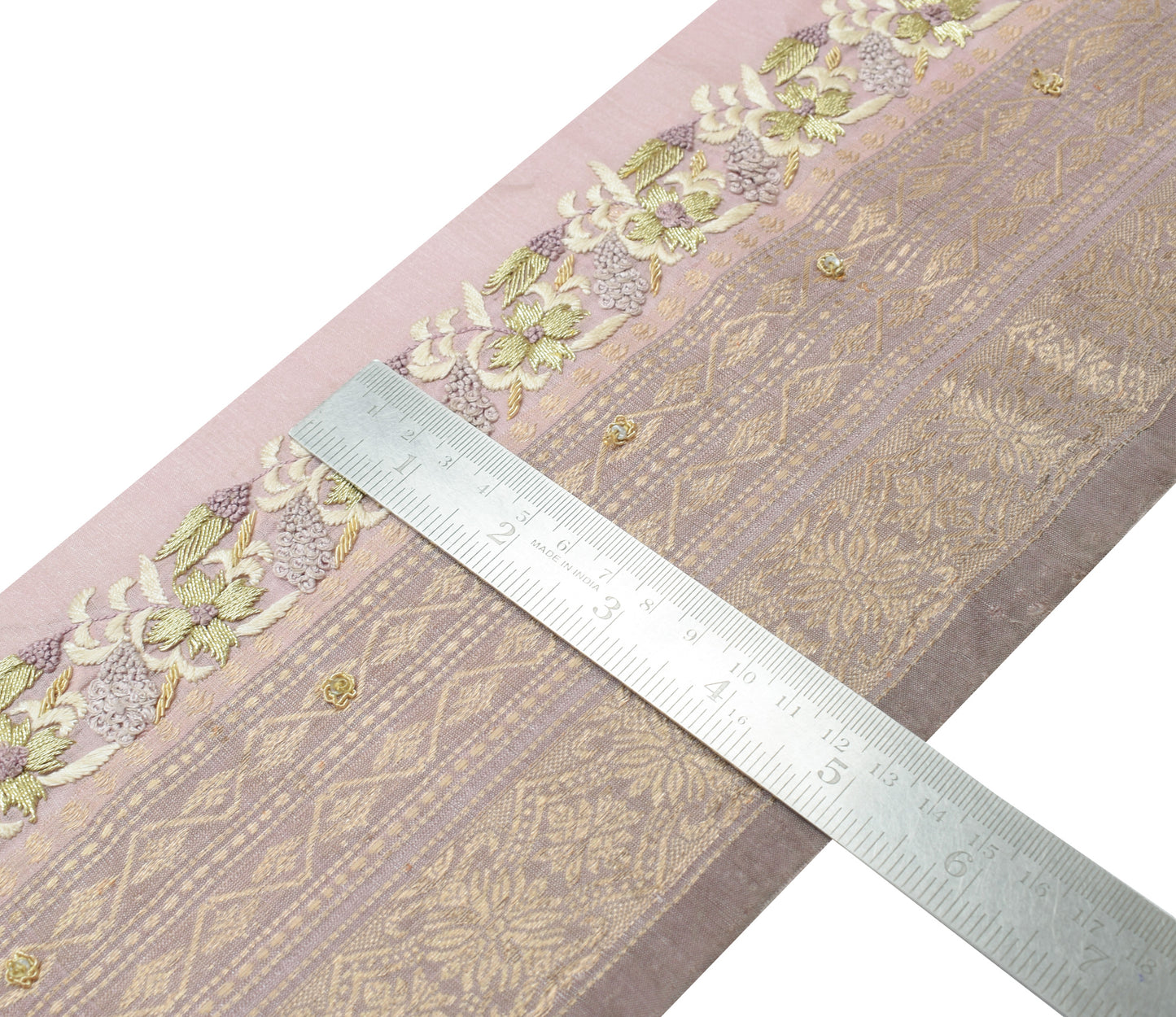 Sushila Vintage Mauve Silk Saree Border Indian Craft Sewing Trim Woven Lace