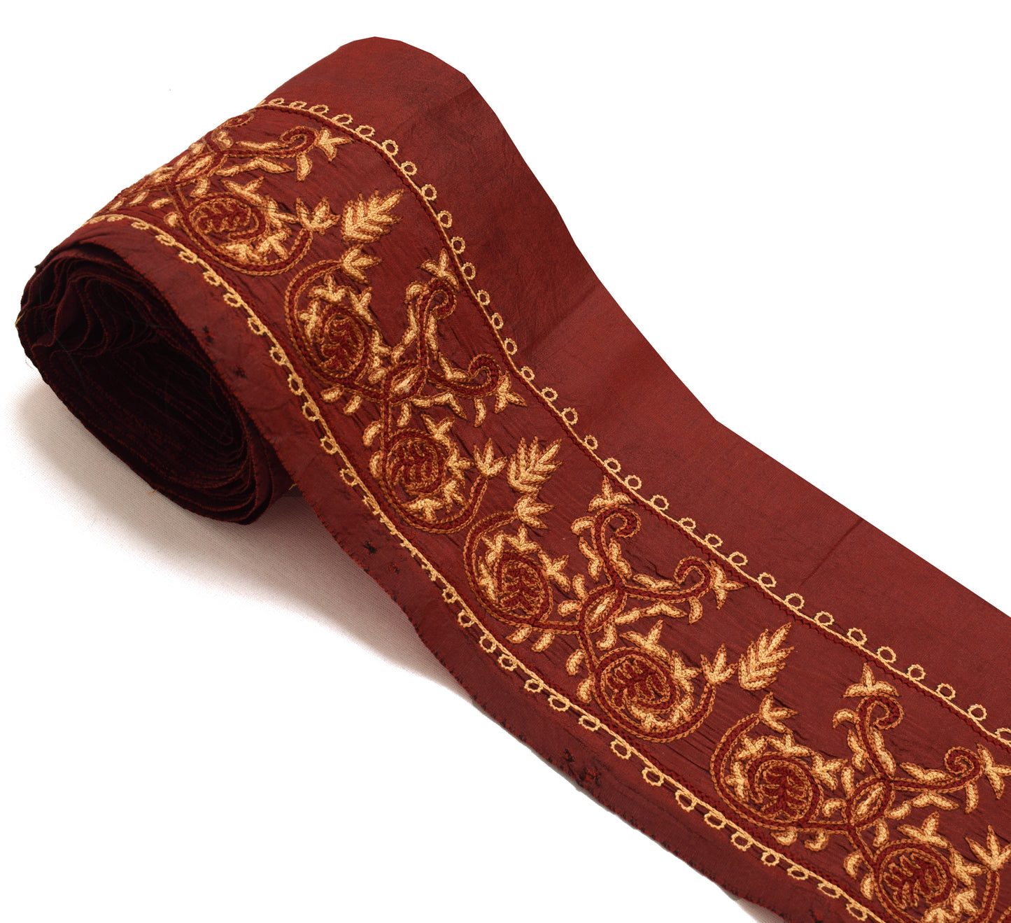 Sushila Vintage Maroon Saree Border Indian Craft Sewing Trim Embroidered Lace