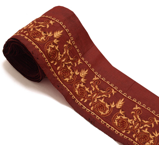 Sushila Vintage Maroon Saree Border Indian Craft Sewing Trim Embroidered Lace