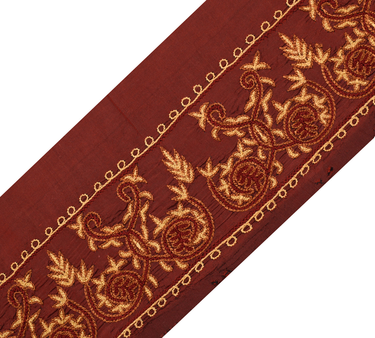 Sushila Vintage Maroon Saree Border Indian Craft Sewing Trim Embroidered Lace